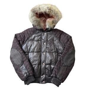 RocaWear Bomber Jacket Women’s Small Genuine Leather Fur Goose Feather Quilt